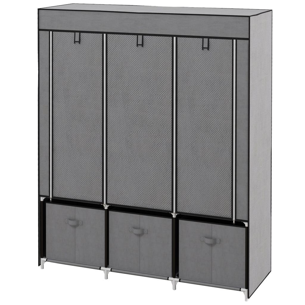 Stoffschrank aus Vlies, Faltschrank, inkl. 3 Schubladen, 125 cm x 43 cm x 162,5 cm, Grau