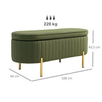 Sitzbank mit Klappdeckel und Stauraum, Stoffbezug, Holz, Metall, Dunkelgr¨¹n+Goldfarben
