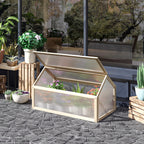 Wooden Cold Frame Garden Polycarbonate Greenhouse with Openable Top Cover, Grow House for Flowers, Vegetables, Plants, 90 x 52 x 50cm, Natural