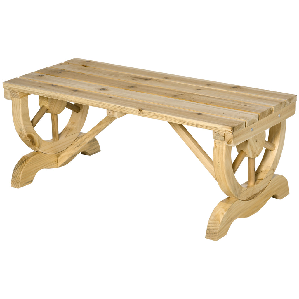 2-Person Garden Bench Rustic Wooden Outdoor Bench with Wheel-Shaped Legs Slatted Seat for Patio Natural Wood Effect