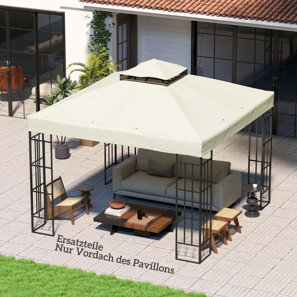 3 x 3 m Ersatzdach für Pavillon, Pavillon-Ersatzplane mit Wasserablauf-Löchern, UPF30+, Sonnenschutz, Hellgrau