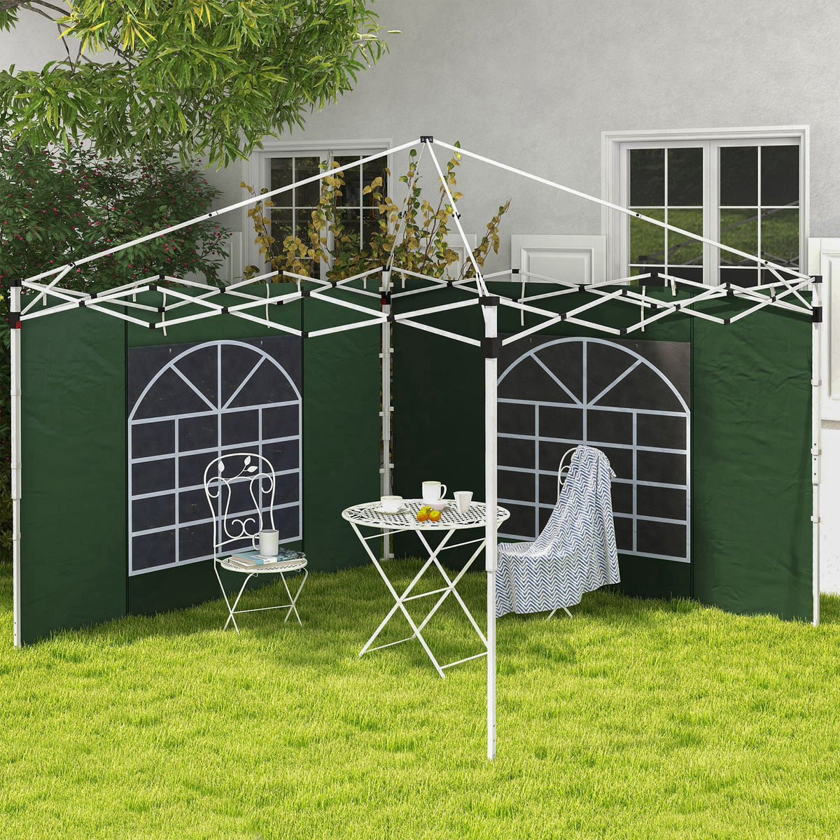 Gazebo Side Panels, 2 Pack Sides Replacement, for 3x3(m) or 3x6m Pop Up Gazebo, with Windows and Doors, Green
