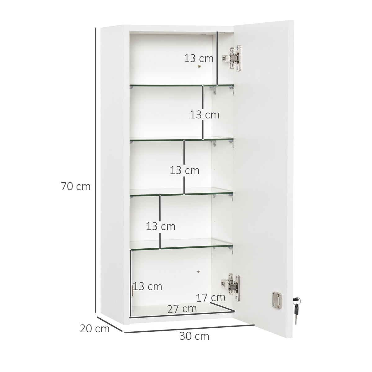  Medizinschrank Arzneischrank Wandschrank Hängeschrank mit verstellbarer Ablage Erste-Hilfe-Kreuz abschließbar für Badezimmer Küche Flur Weiß 30x20x70 cm