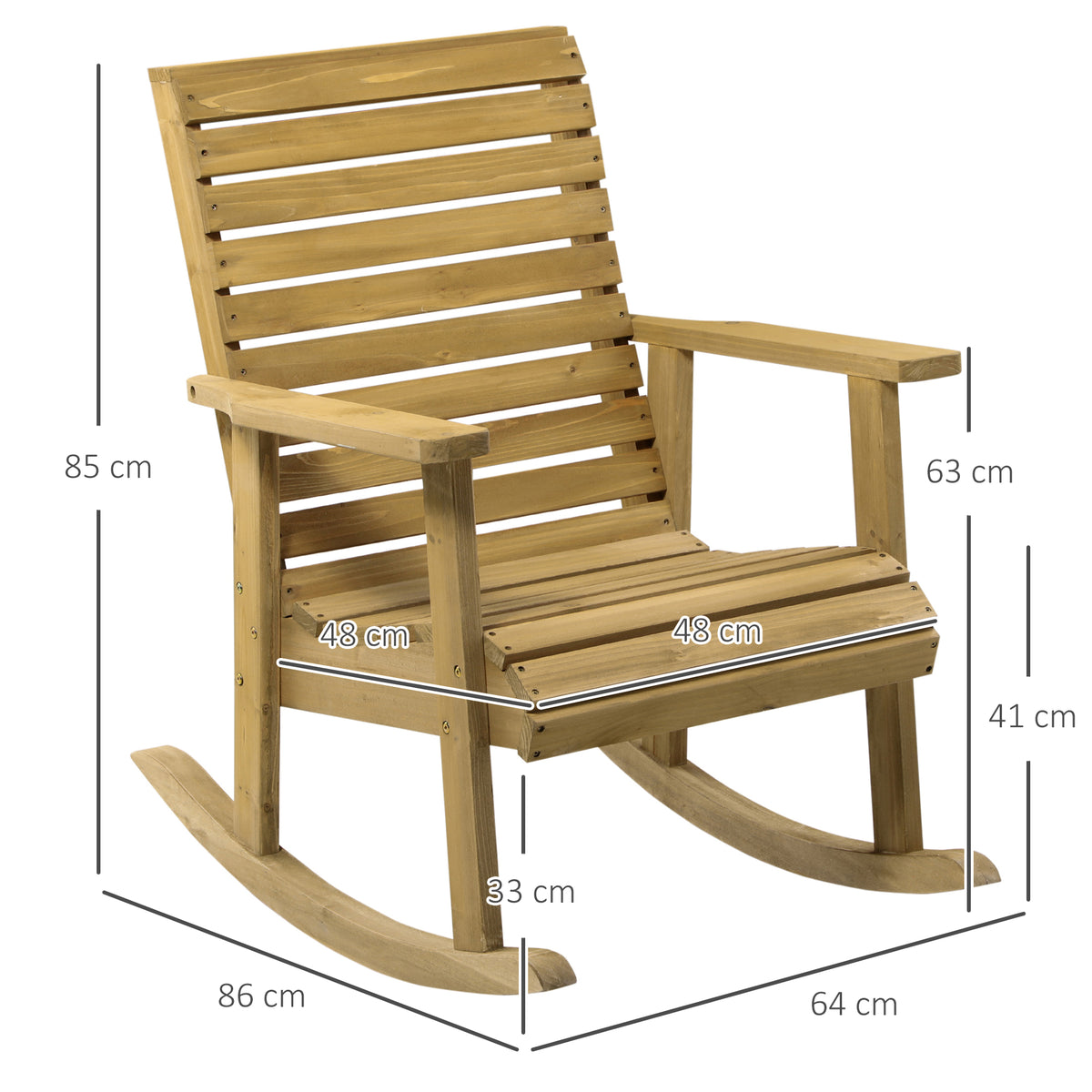 Gartenstuhl, Schaukelfunktion, breiter Sitz und Rücklehne, Naturholz, 64 x 86 x 85 cm