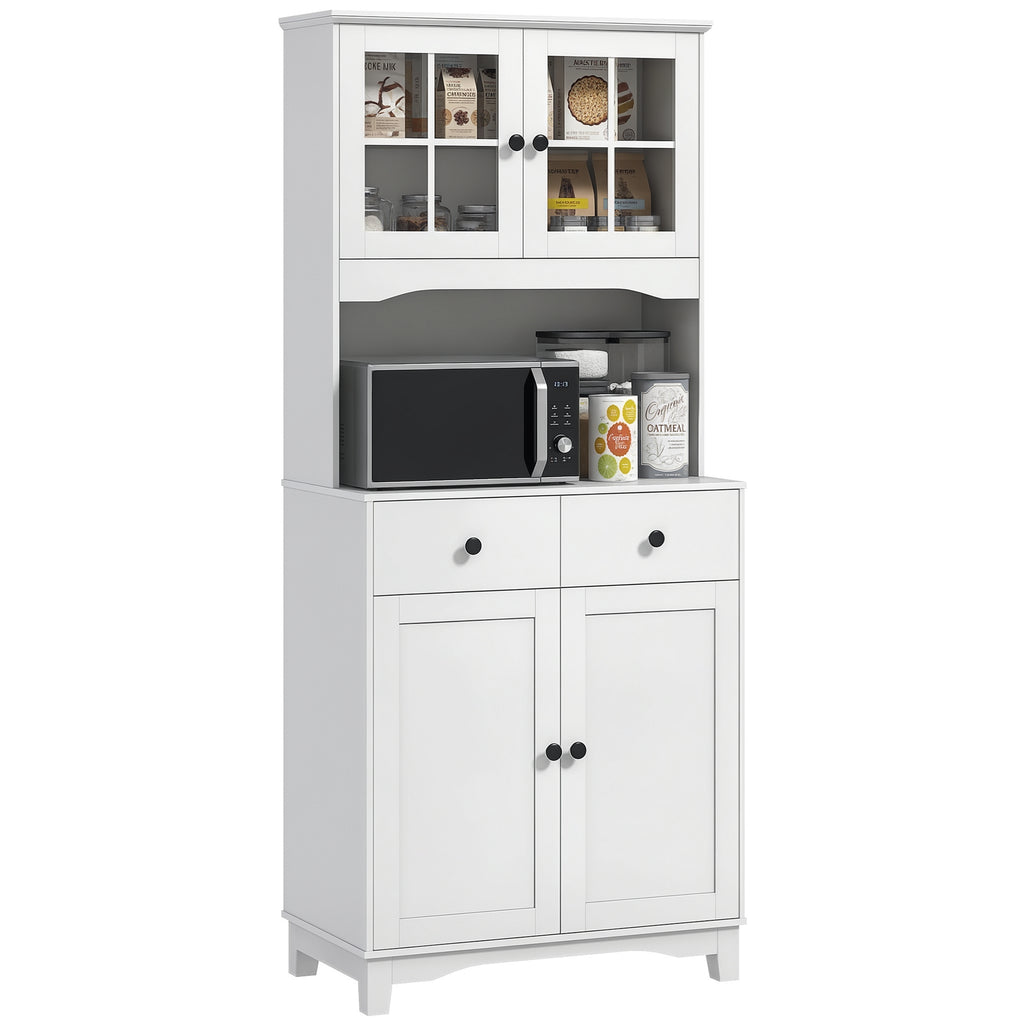 Freistehender K¨¹chenschrank mit Arbeitsplatte f¨¹r Mikrowelle, Kaffeemaschine, Schr?nke, Glast¨¹ren, Wei?