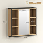 Badezimmer-Spiegelschrank, 6 offene F?cher, 3-stufiges Regal, Wandmontage, Eiche