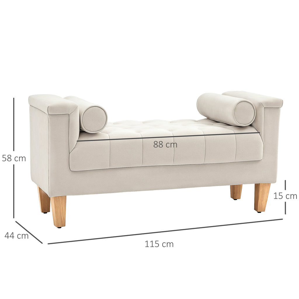 Polsterbank, Vintage-Design, 2 Kissen, Chenillebezug, 115 x 44 x 58 cm, Beige