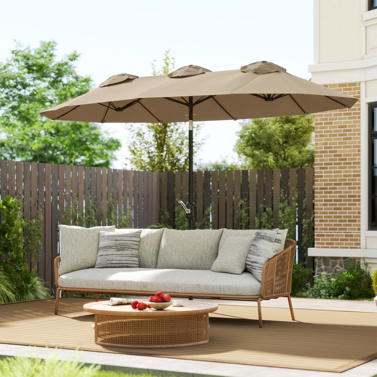 Sonnenschirm, Gartenschirm, neigbar, mit Handkurbel, Winddach, Polyester+Stahl, khaki,295 x 152 cm