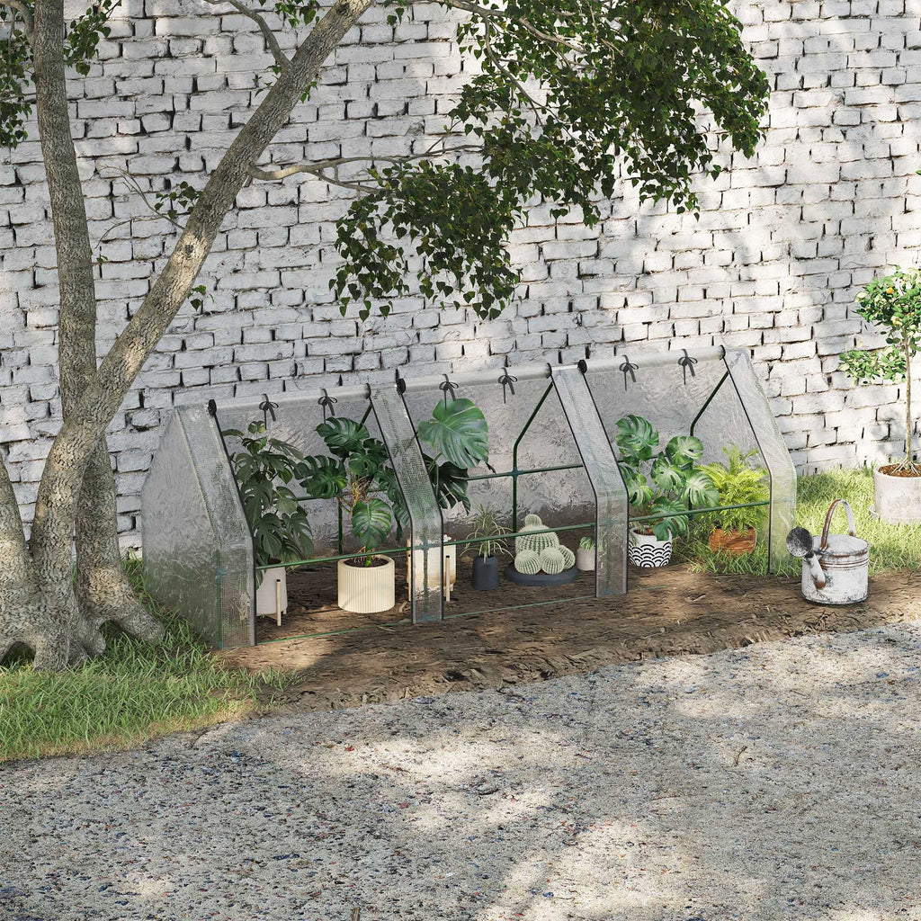  Gewächshaus mit Reißverschlussfenster, winterfest Foliengewächshaus aus Stahl, Treibhaus für Balkon, Garten, 270 x 90 x 90 cm, Tomatenhaus für Tomaten, Gemüse, Blumen, Weiß