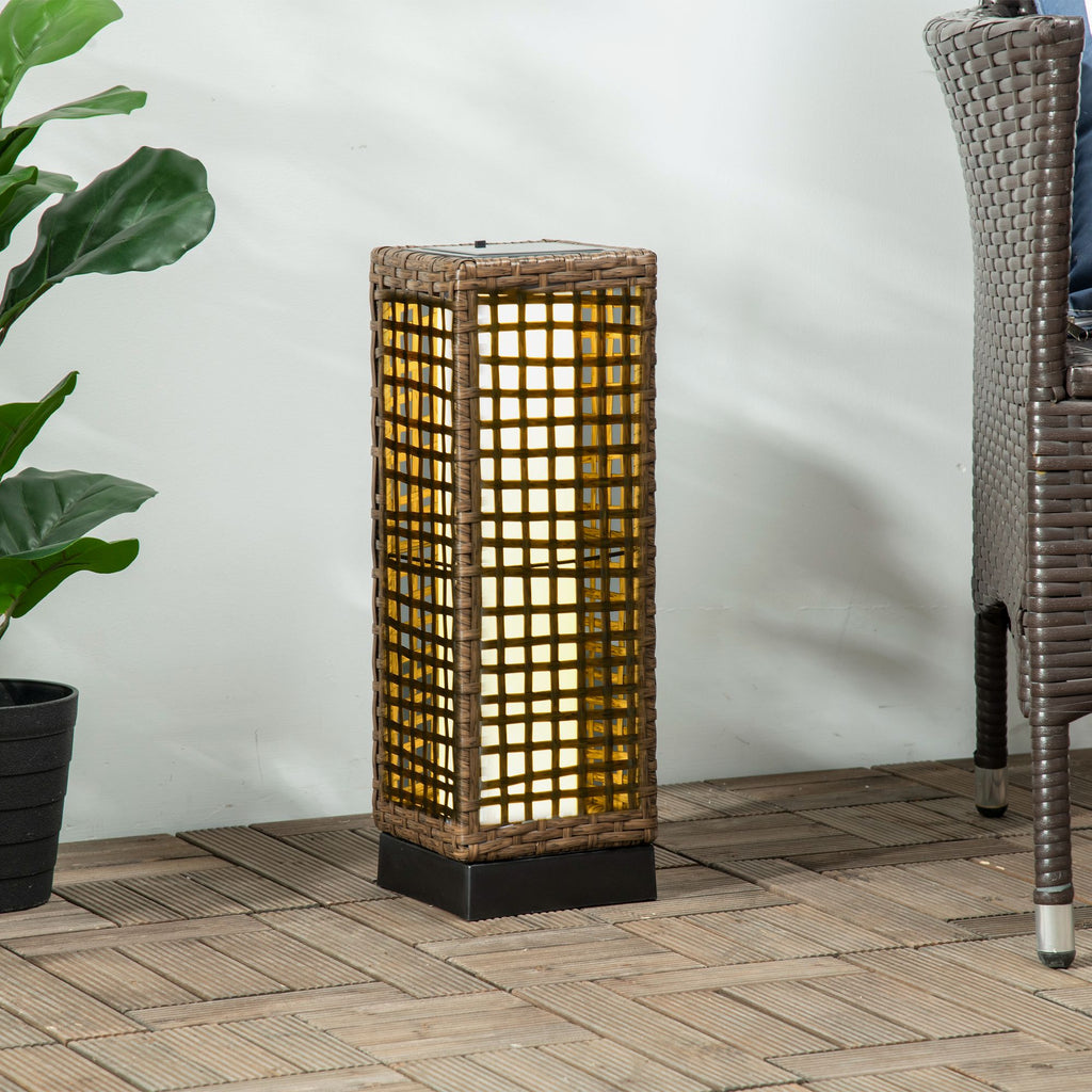Außenleuchte, Gartenlampe, Solarbetrieb, 8h Leuchtdauer, Einschaltautomatik, Rattanoptik, 15,5 x 15,5 x 46 cm