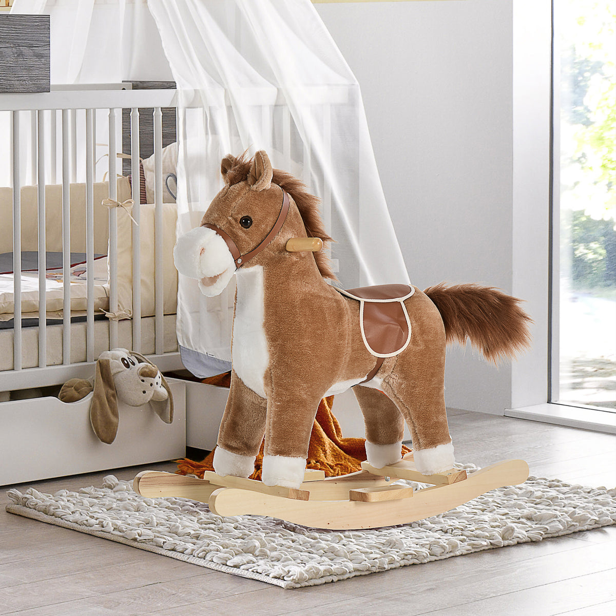 Kids Classic Rocking Horse, with Moving Mouth, Neighing Sounds, Brown