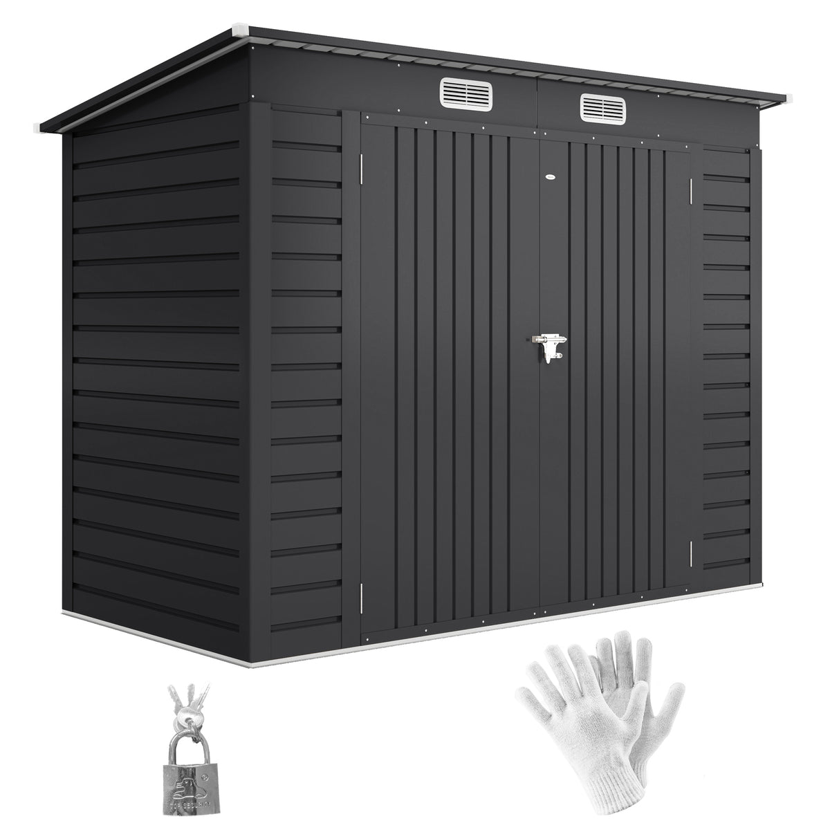3.7 x 7.9ft Galvanised Steel Shed, with Latched Door and Padlock - Grey