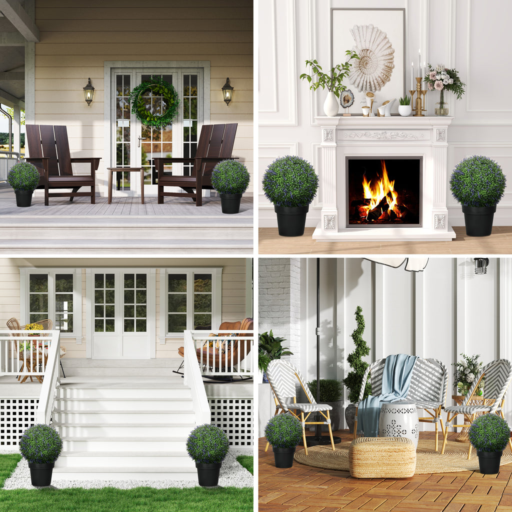2er-Set k¨¹nstliche Pflanzen in Kugelform, UV-best?ndig, Kunstpflanzen f¨¹r Indoor- und Outdoor-Bereich, 42 cm, Gr¨¹n+Lila