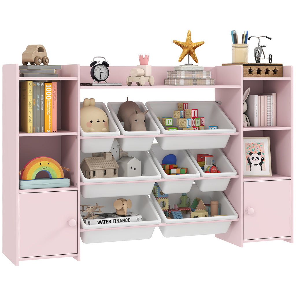 Kinder-Aufbewahrungsregal, Regal für Spielzeug und Bücher, zum übersichtlichen Aufräumen, 8 herausnehmbare Boxen, Rosa