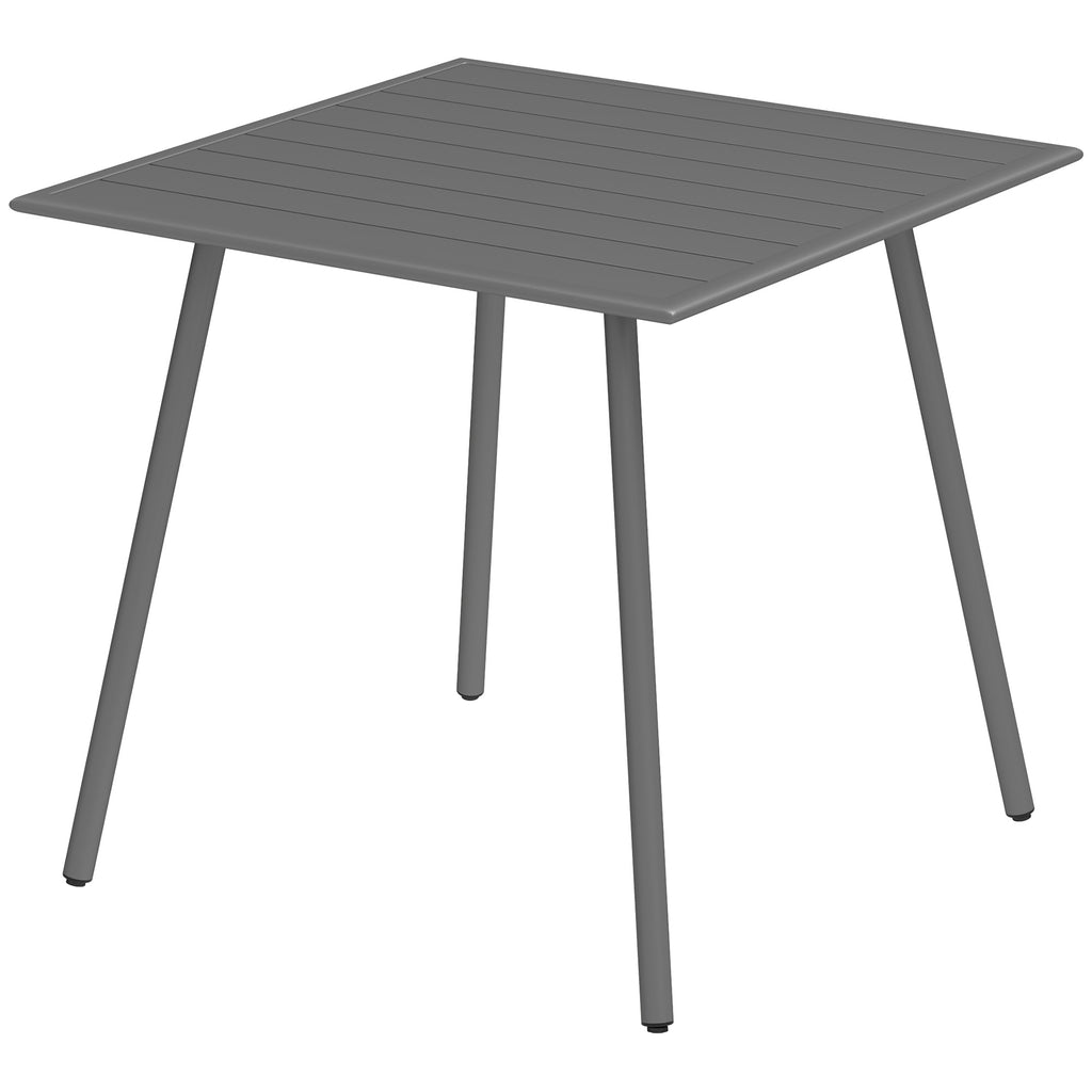 Square Garden Table with Slat Top, Steel Frame, Outdoor Table for 4 Person, 80 x 80 x 74 cm, Grey