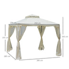  3 x 3 m Metal Gazebo, Garden Pavillion, Double Roof Outdoor Canopy Shelter with Mesh Sidewalls, Cream White