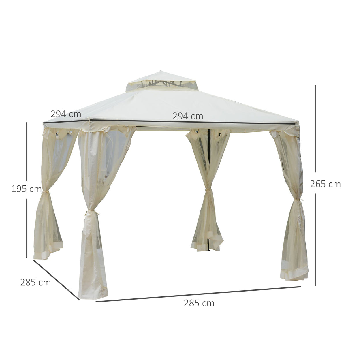  3 x 3 m Metal Gazebo, Garden Pavillion, Double Roof Outdoor Canopy Shelter with Mesh Sidewalls, Cream White