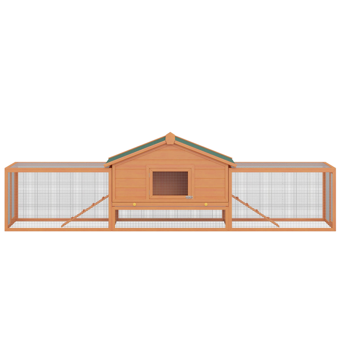Wooden Rabbit Hutch with Run, Tray, Ramps, Asphalt Roof, 309 x 70 x 87cm, Orange