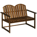 Outdoor Wooden Garden Bench, Patio Loveseat Chair with Slatted Backrest and Smooth Armrests for Two People, for Yard, Lawn, Porch, Carbonised Finish