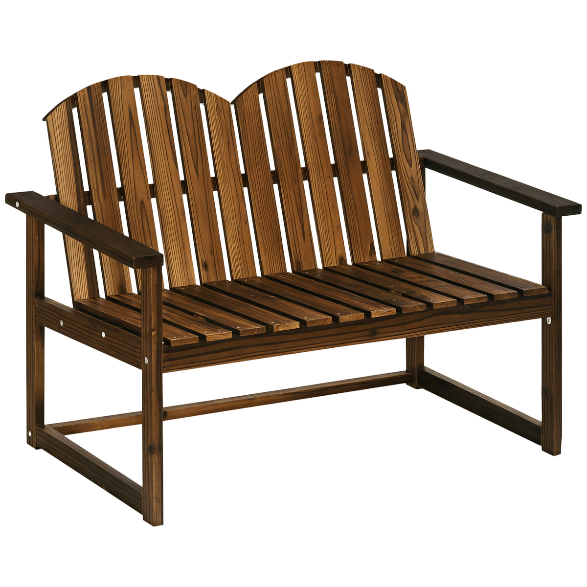 Outdoor Wooden Garden Bench, Patio Loveseat Chair with Slatted Backrest and Smooth Armrests for Two People, for Yard, Lawn, Porch, Carbonised Finish