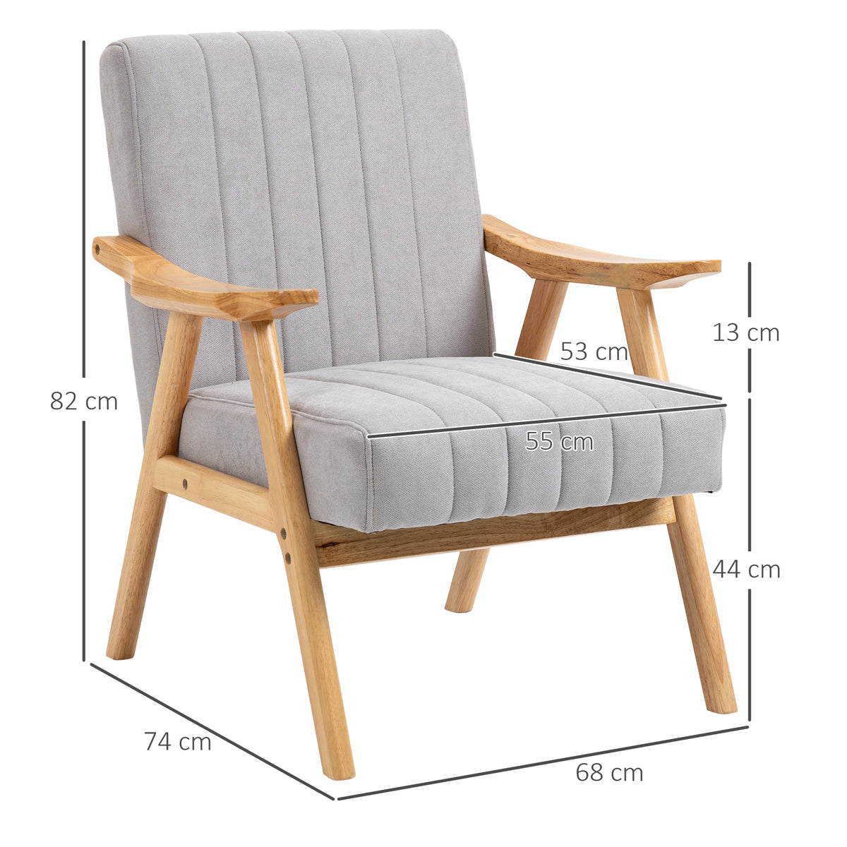 Sessel im Skandi-Design, Samtoptik, Massivholz; 68 cm x 74 cm x 82 cm, Natur + Grau