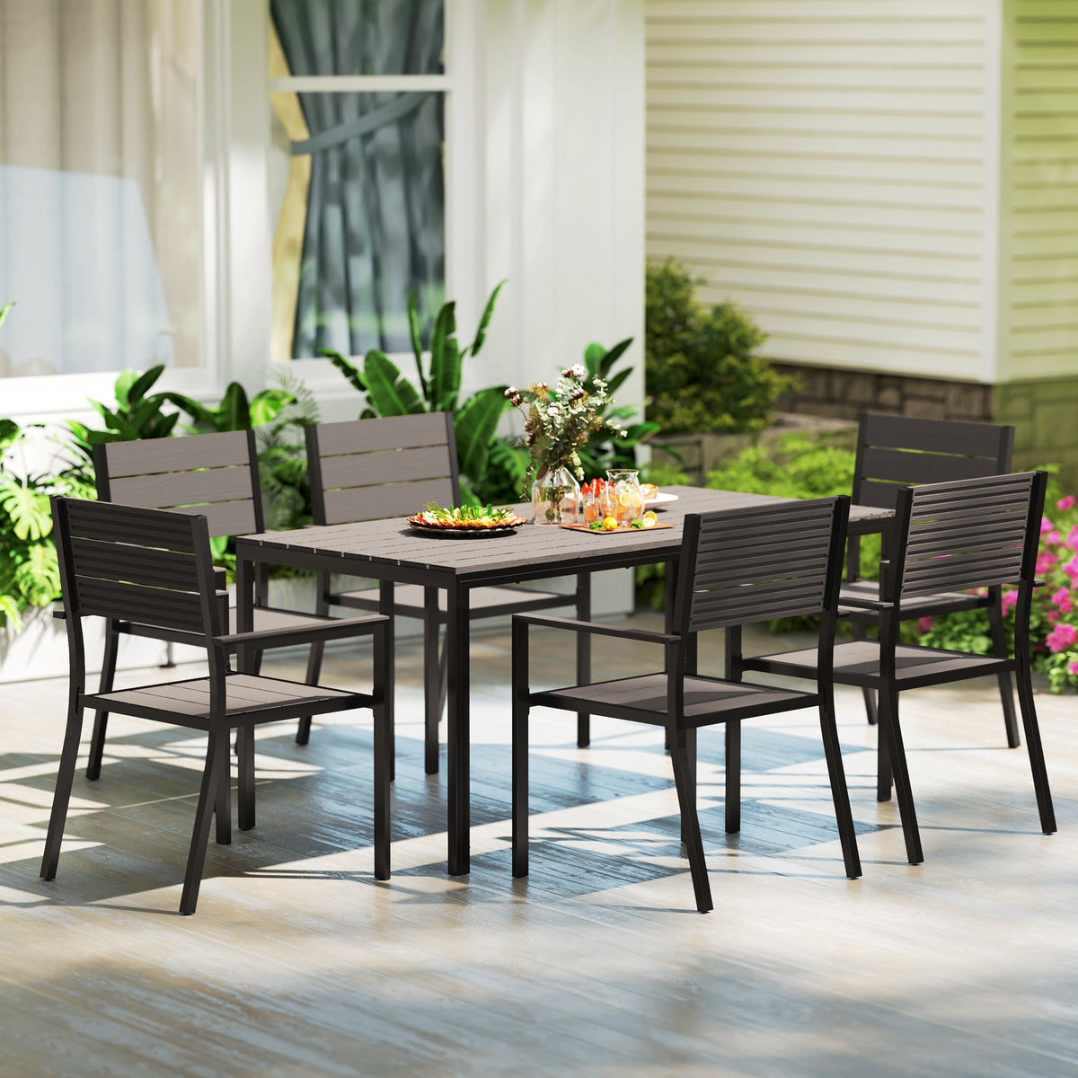 Seven-Piece Outdoor Dining Set - Brown