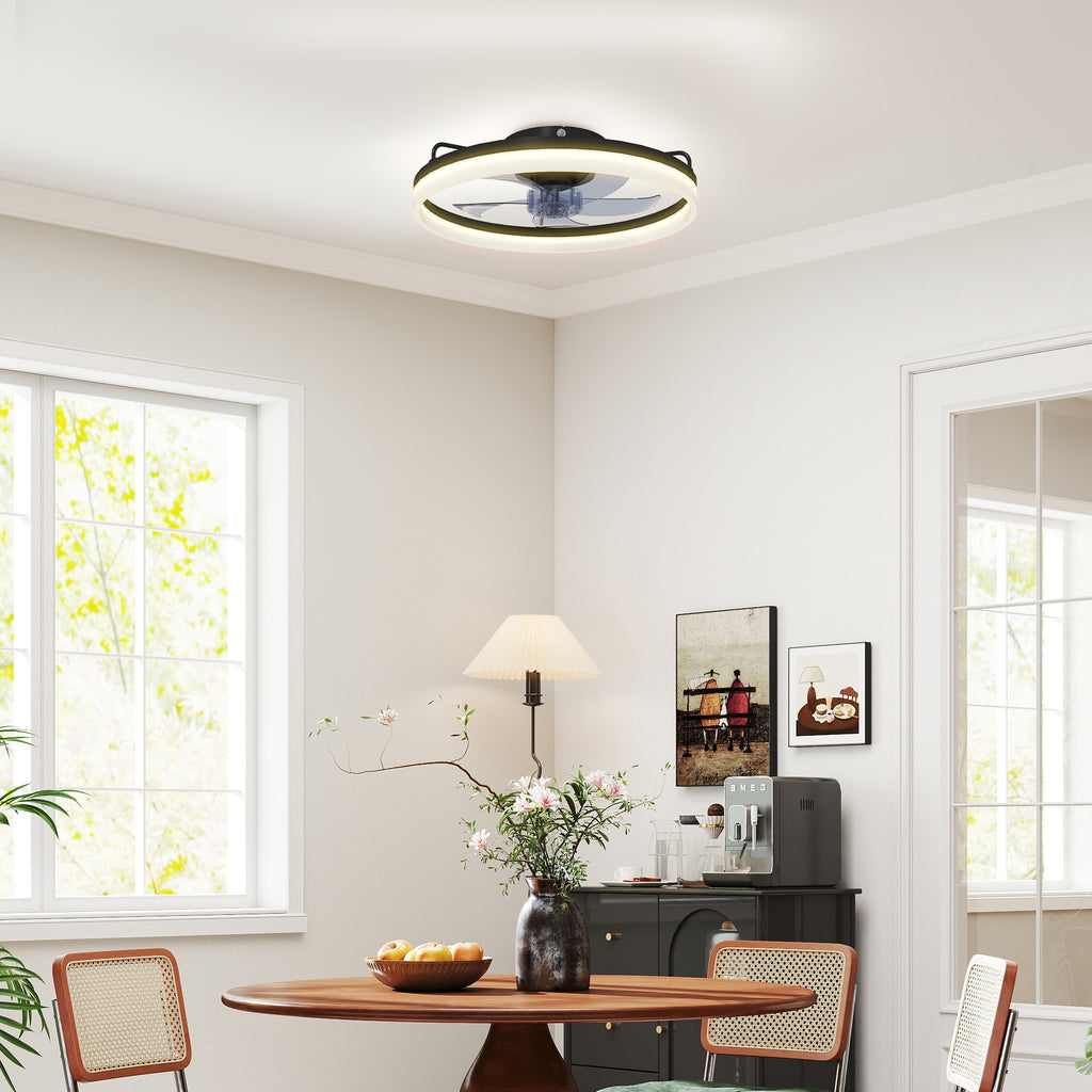 Deckenventilator mit Licht und Fernbedienung, 50 cm LED-Deckenventilator mit 3 Farben, 6 Geschwindigkeiten, Timer, Dimmbar