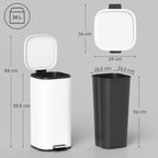 30L Kitchen Bin, Compact Pedal Bin with Soft-Close and Stay-Open Lid, Removable Bucket for Kitchen, Home, Office, White