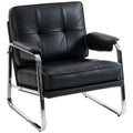 Sessel Loungesessel mit breiter Sitz, Armlehnen, Stahlbeinen, aus Kunstleder für Wohnzimmer, Schlafzimmer, Schwarz