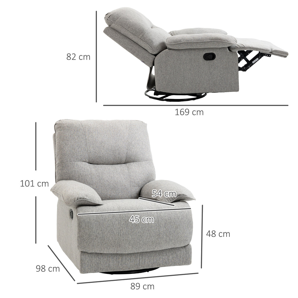 Relaxsessel mit Liegefunktion, Fu?st¨¹tze, bis 160 kg, 89x98x101cm, Hellgrau