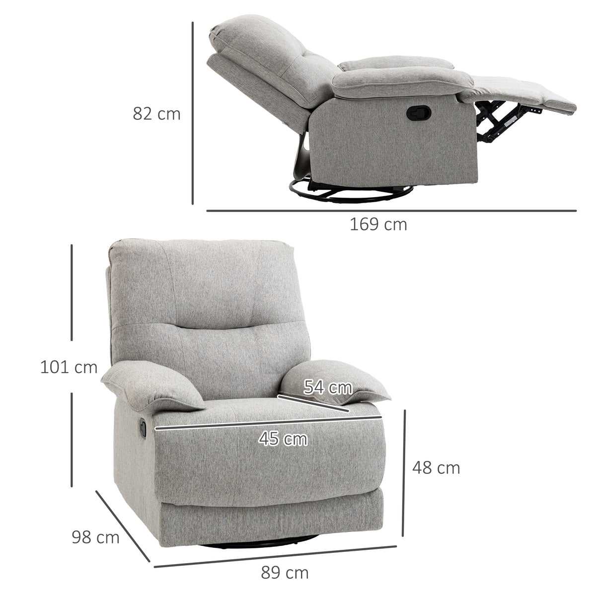 Relaxsessel mit Liegefunktion, Fu?st¨¹tze, bis 160 kg, 89x98x101cm, Hellgrau