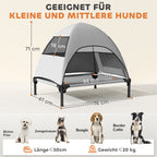 Hundeliege Outdoor mit Dach, Erh?htes Hundebett f¨¹r Mittelgro?e Hunde, 76 x 61 x 71cm, Hellgrau