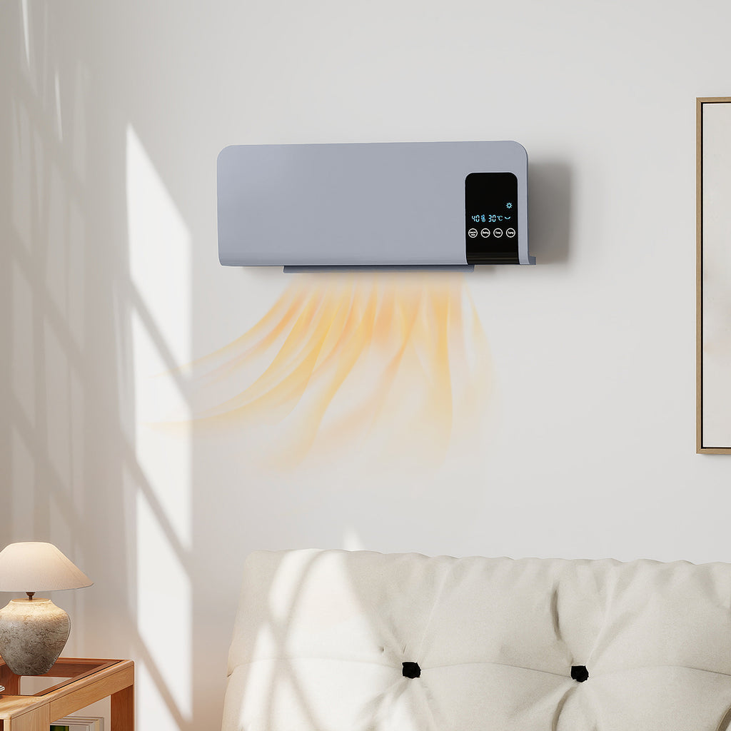 Elektro-Heizung, Wandmontage, Schwingfunktion, 2 Modi, Timer, LED-Anzeige, Grau