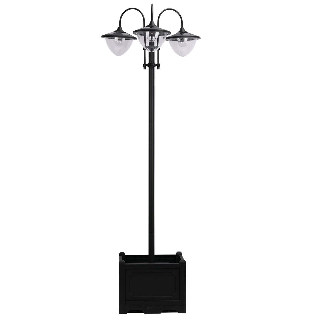 189cm 3-head Solar Lamp Post, Street Light with Planter, Automatic-on, 6 Hour Max Outdoor Ready LED Lighting, Black