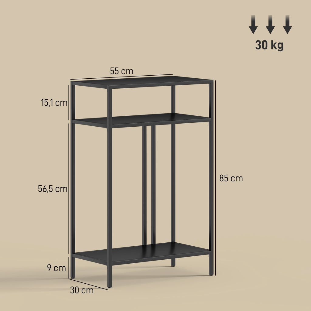 Konsolentisch 3-stufige Ablagen Schmaler Eingangsbereichstisch Stahlrahmen für Wohnzimmer Flur 55 cm Schwarz
