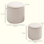 Hocker Ottomane, Zweier-Set, mit Stauraum, weiche Polsterung, Bezug in Cordoptik, Cremewei?, 40 x 40 x 41cm
