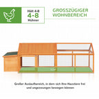 Hühnerstall Freilaufgehege 2,4 x 1,125 x 0,76 m Freigehege mit Schloss Tannenholz Hühnerhaus mit Tür, aufklappbar Dach, Outdoor Geflügelstall für Hühnerkäfig, 4-8 Hühner, Orange