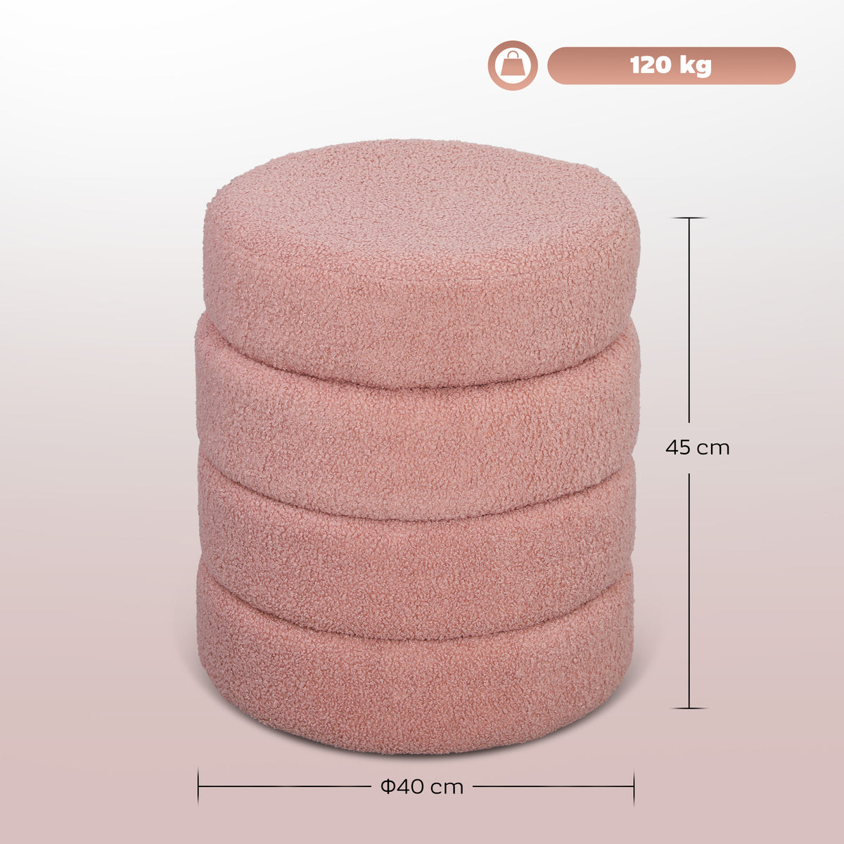 Hocker, rund, Teddyfleece, bis 120kg, ¦µ40x45H cm, Rosa