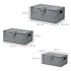 3er-Set Aufbewahrungskörbe aus PE- Rattan, mit Verschluss, Tragegriffen, 35,5 cm x 28,5 cm x 18 cm, Grau