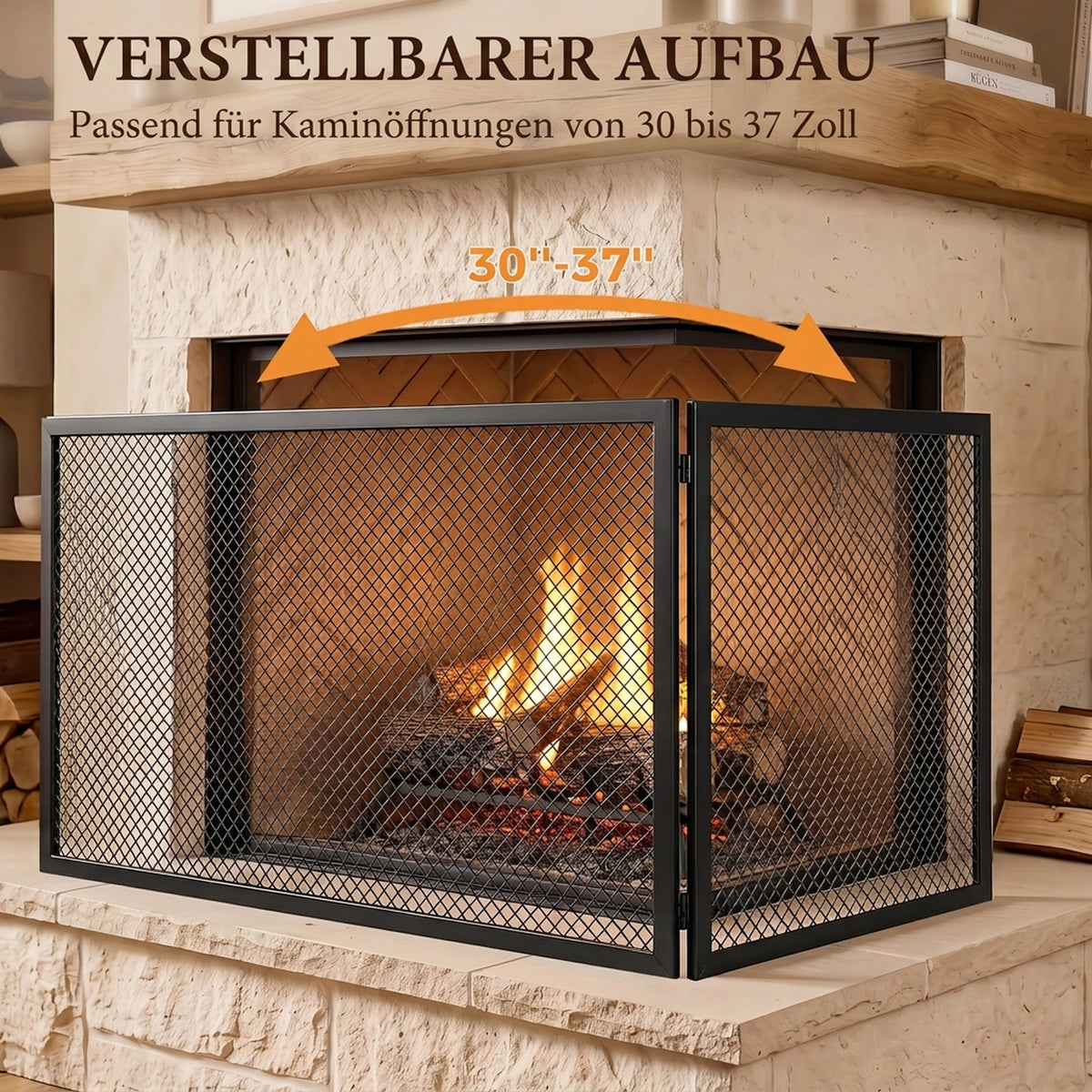 Kaminschutzgitter, Faltbarer Funkenschutz aus Metall, 141 x 50 cm