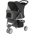 Dog Stroller, 3 Wheels Foldable Pet Stroller with Adjustable Canopy, Storage Basket for Small Mini Breeds, Dark Grey