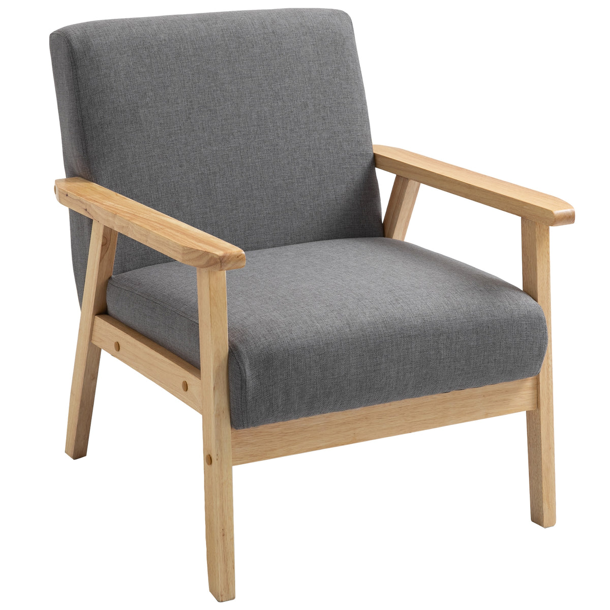 Sessel im Skandi-Design, Akzentsessel, Massivholz, Leinenoptik, 64 cm x 70 cm x 72 cm, Grau + Natur
