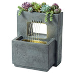 Springbrunnen 2-stufig Gartenbrunnen mit LED Beleuchtung Pflanzkübel Pumpe Steinoptik, Verstellbar 45 x 31,5 x 58,5 cm