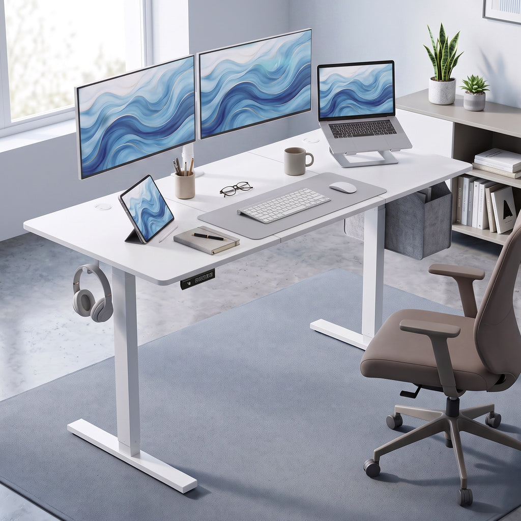 Höhenverstellbarer Schreibtisch Elektrisch 140 x 60 cm Weiß