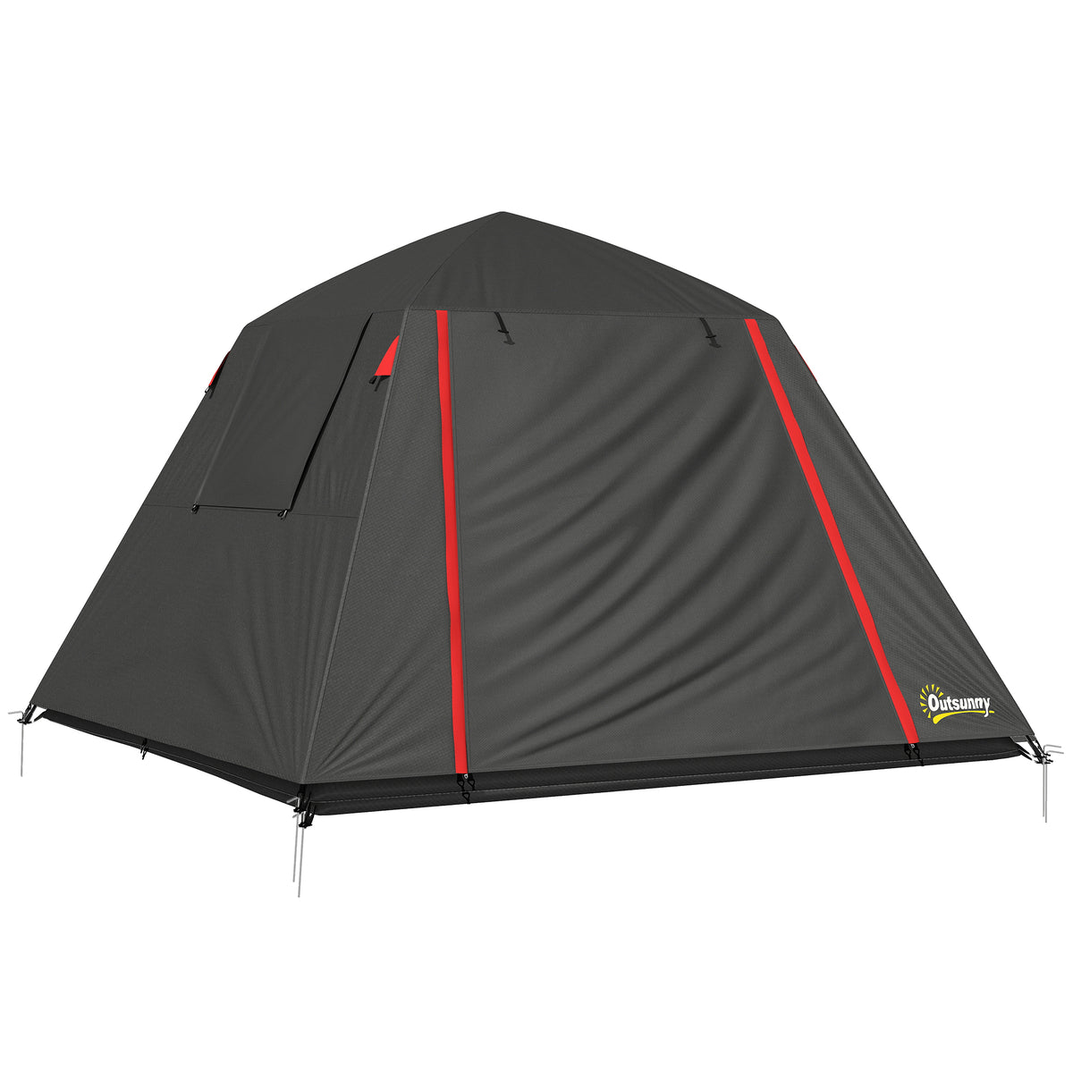 Camping Tent 3000mm Waterproof Tent with 2 Doors, Dark Grey and Red