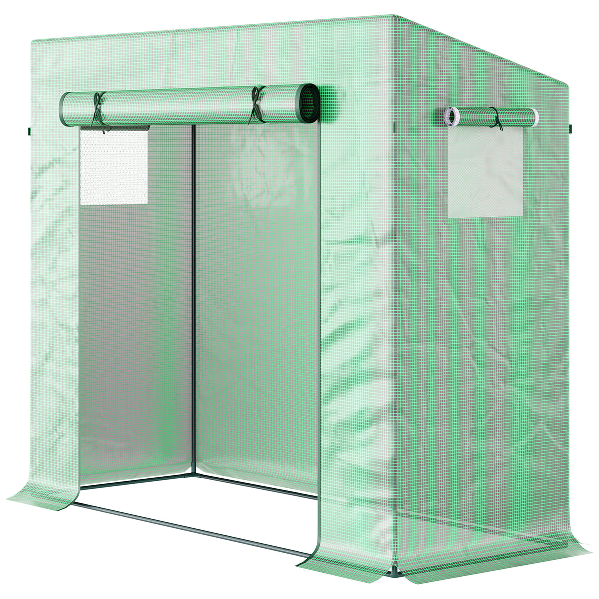 Small Walk-in Garden Greenhouse with Steel Frame, Large Roll-up Door and Windows, 200Lx76Wx168Hcm, Green