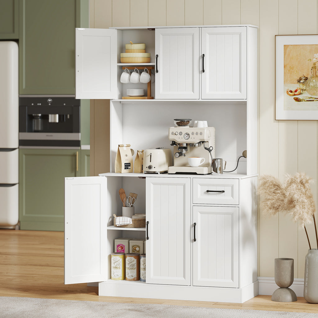 K¨¹chenschrank, 180,5 cm, Vorratsschrank, Arbeitsfl?che, Kabelloch, verstellbare Regale, MDF, Wei?