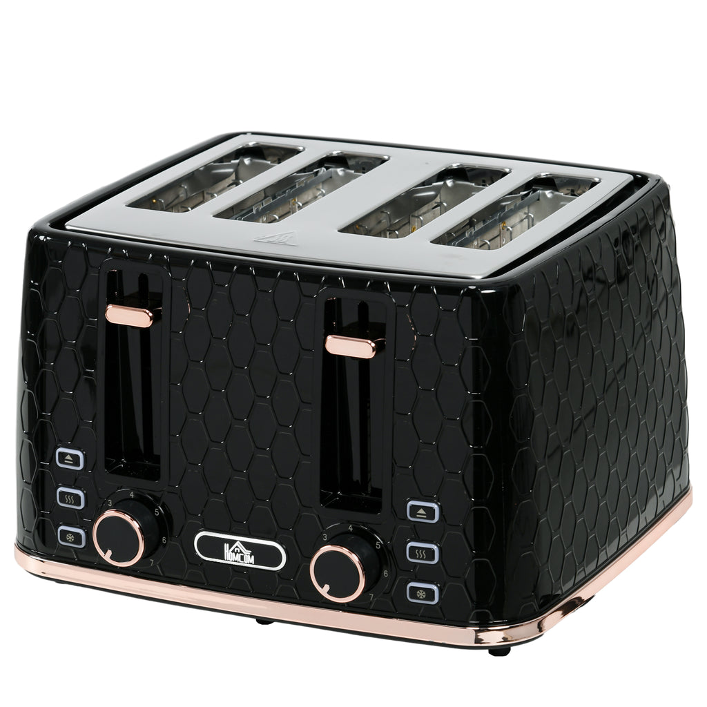 4-Scheiben-Toaster mit 7 Bräunungsstufen, High-Lift, Aufwärmen/Auftauen/Abbrechen, 1860W, Schwarz mit Wabenstruktur