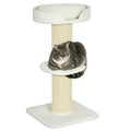 2 Tier Sisal Sherpa Cat Tree with Basket Cushion Sisal Post Cream White