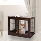  Dog Crate Furniture, Puppy Crate End Table, Pet Kennel House with 2 Doors for Medium and Small Dogs, 81 x 58.5 x 66 cm, Brown